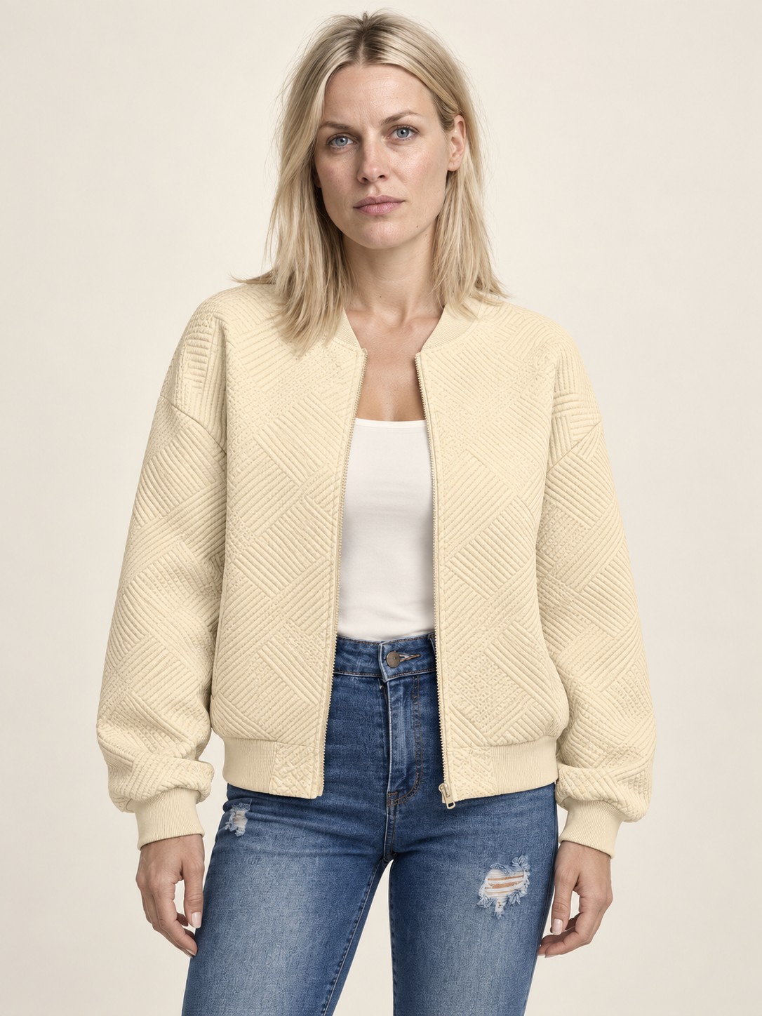 Inga | Textured Zip-Up Bomber Jacket