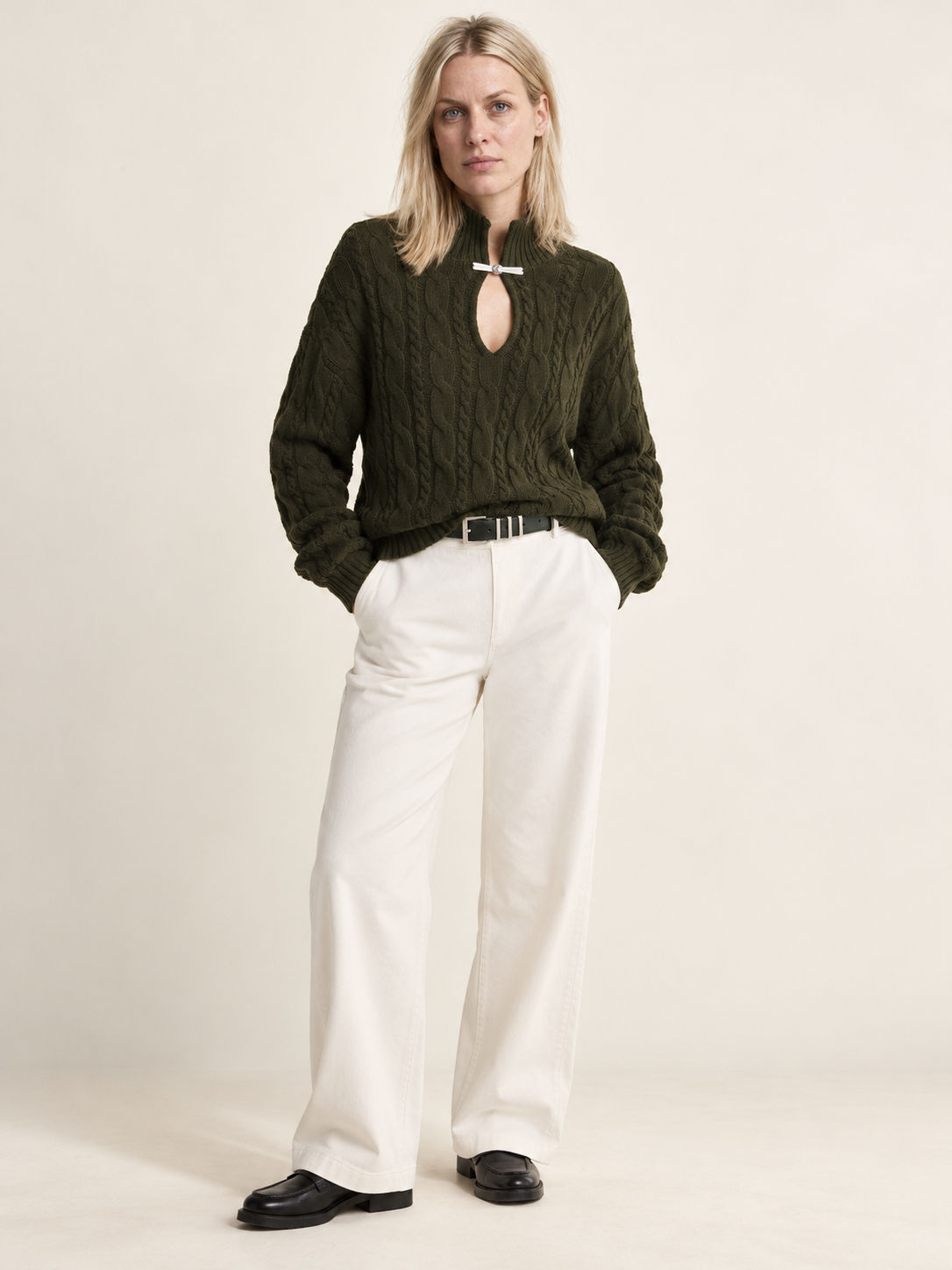 Yvonne | Cable Knit Keyhole High Neck Jumper