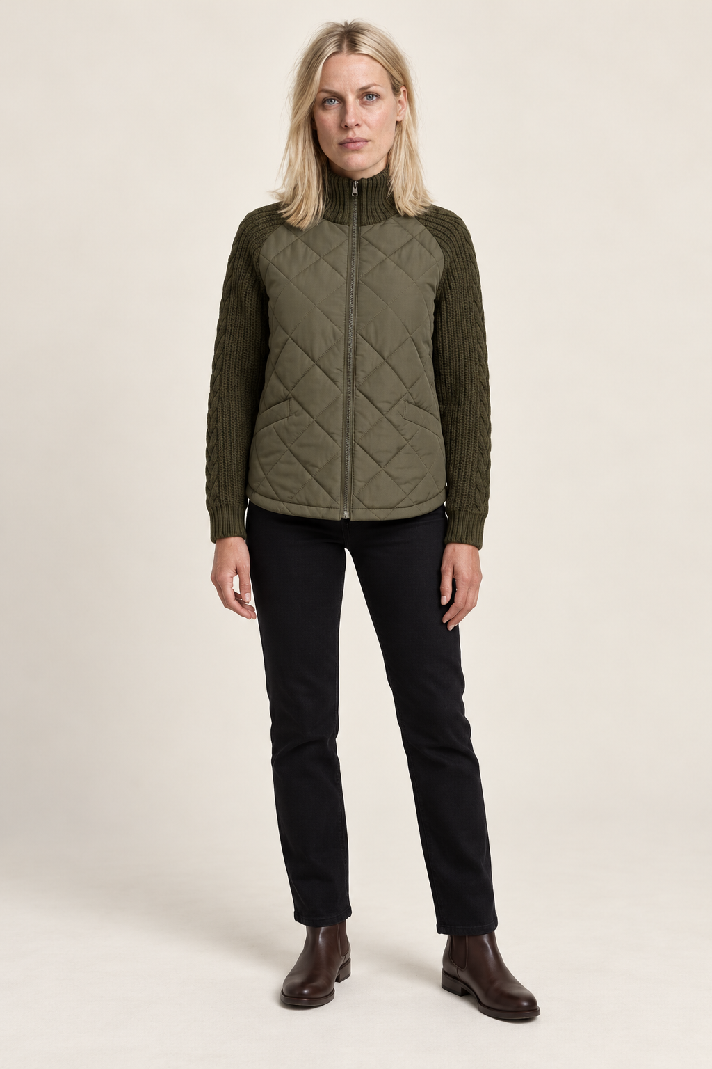 Ilka | Diamond-Quilted Cable-Knit Sleeve Hybrid Jacket