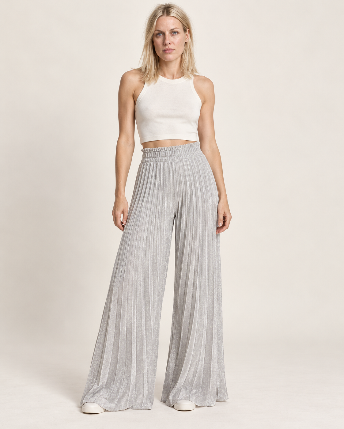 Renske | Shimmer Pleated High-Waisted Wide-Leg Pants