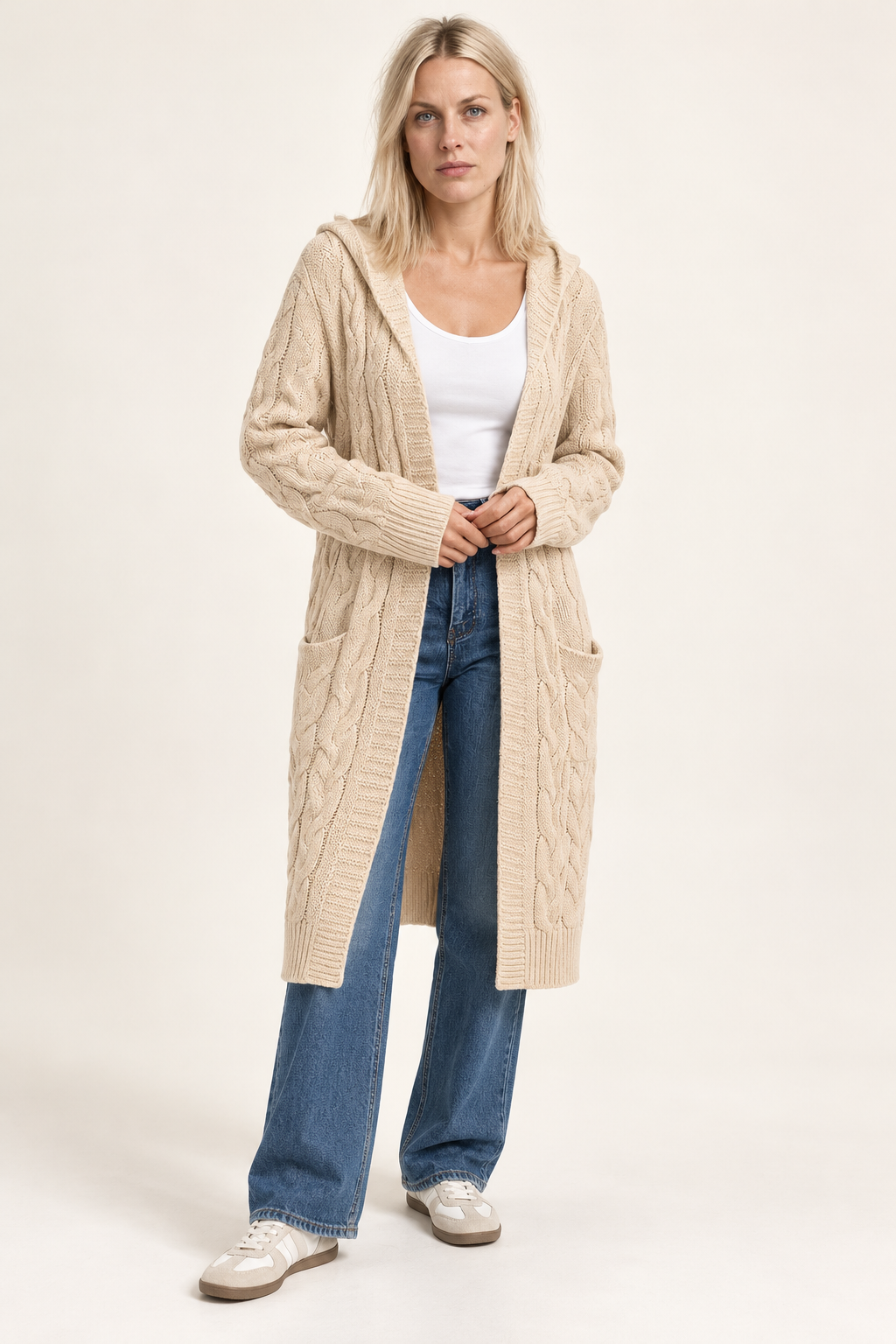 Honor | Cable-Knit Hooded Longline Cardigan