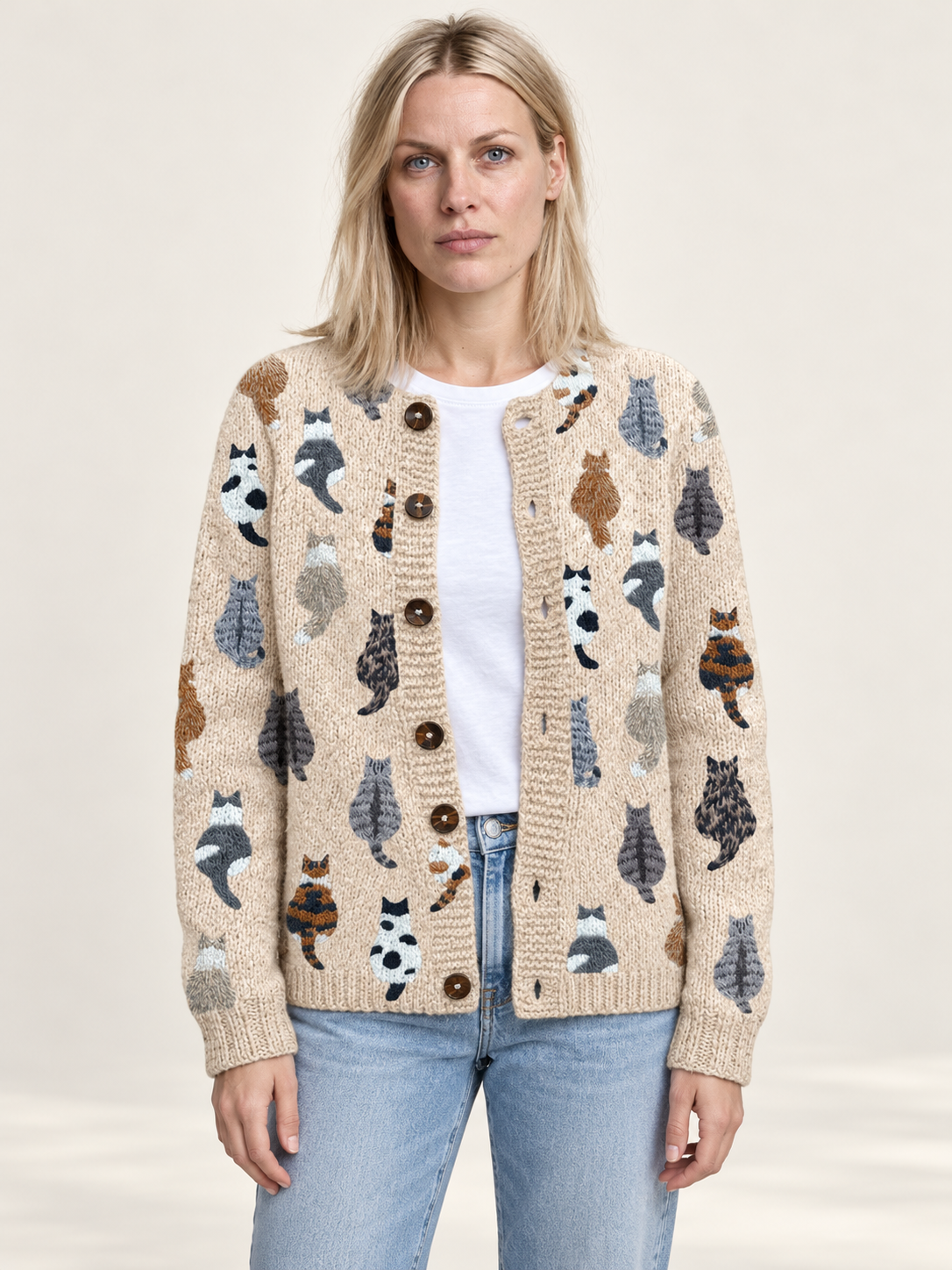 Eulalia | Cat-Motif Button Cardigan