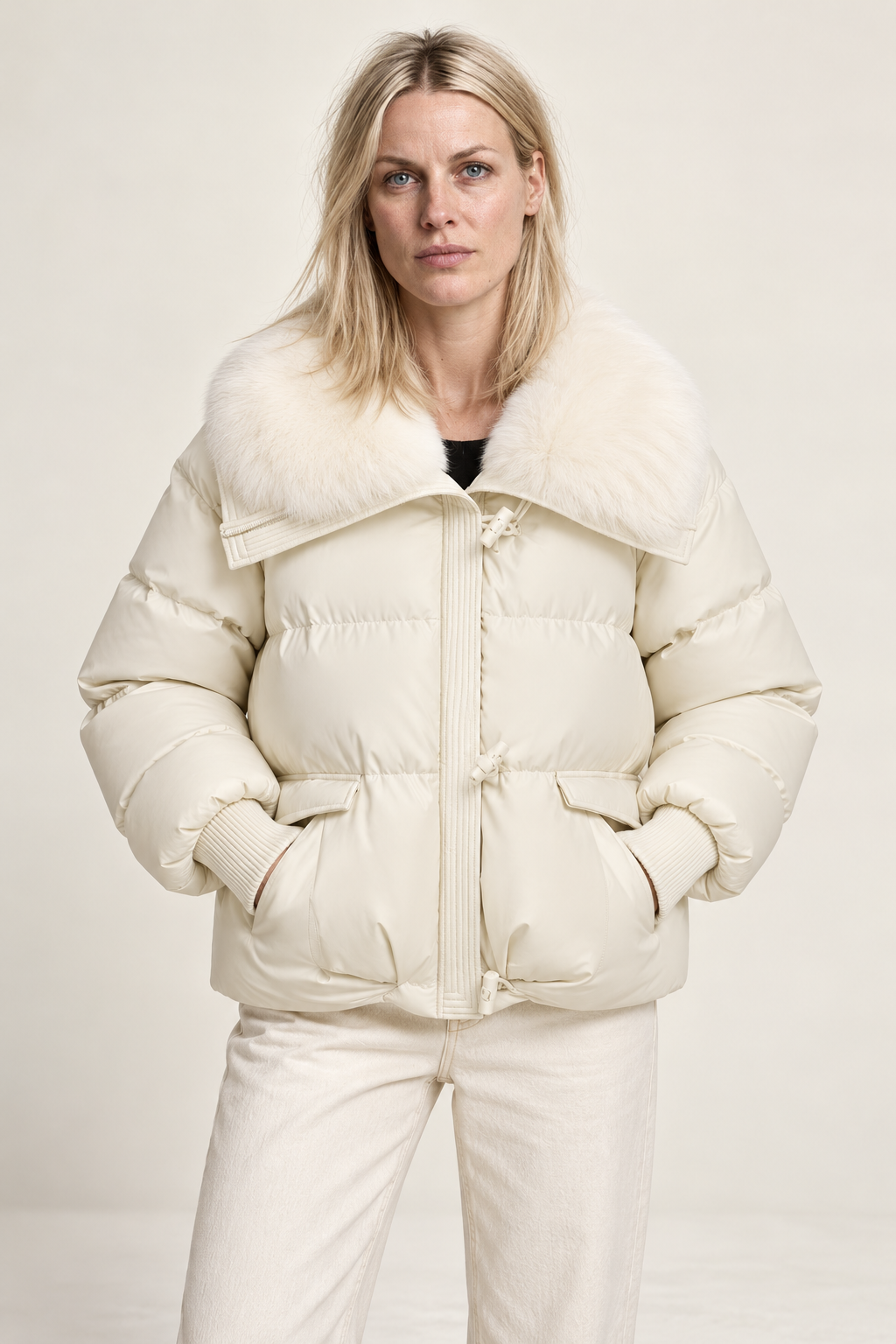 Magdalena | Faux Fur Collar Ribbed-Cuff Puffer Jacket