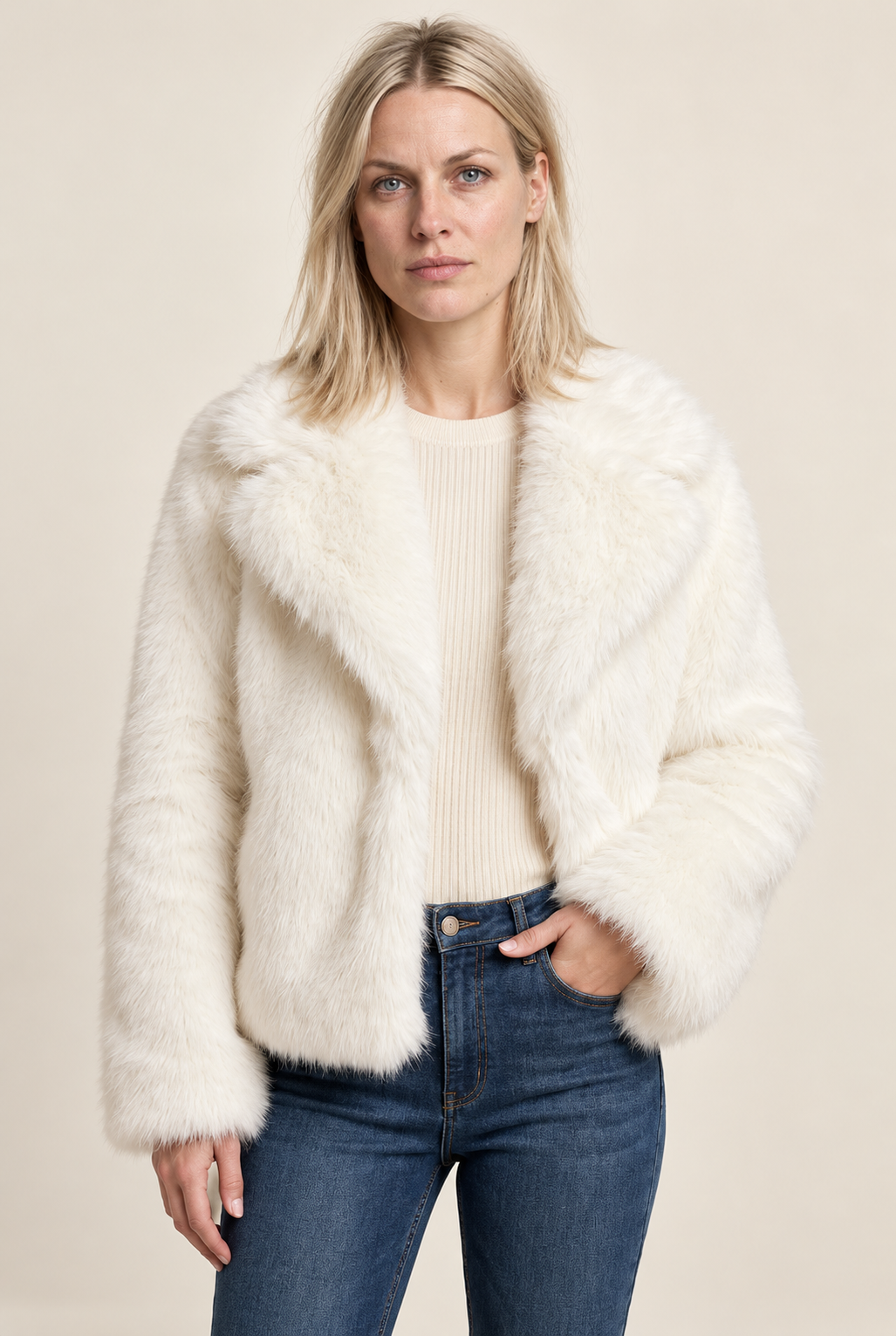Fernanda | Oversized Wide-Lapel Faux Fur Hip-Length Jacket