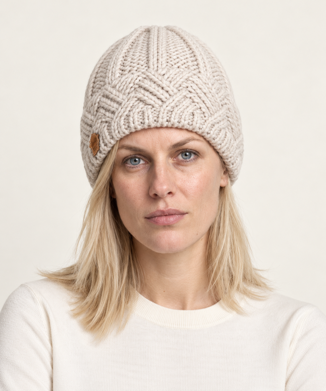 Benedicte | Chunky Lattice-Band Knit Beanie