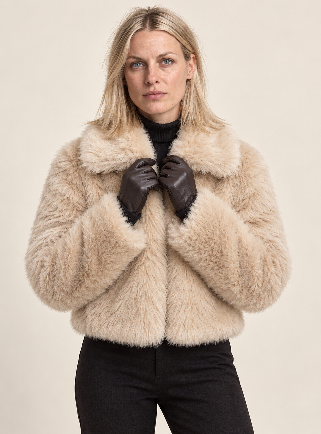 Gesa | Fluffy Collared Faux Fur Cropped Jacket