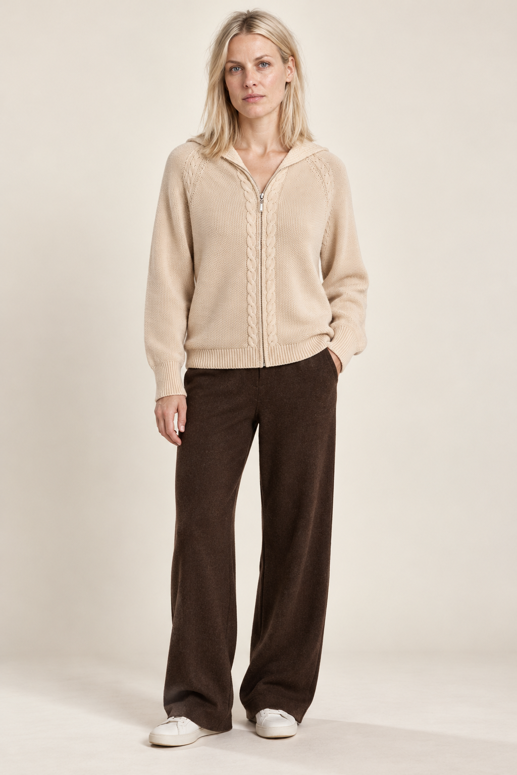 Naomi | Zip-Up Cable Knit Cardigan
