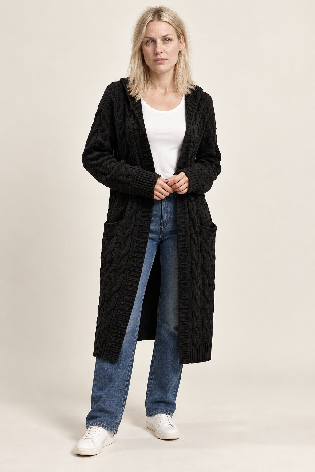 Honor | Cable-Knit Hooded Longline Cardigan