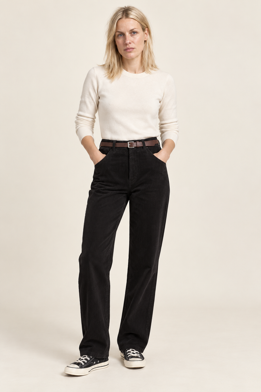 Nerina | High-Waisted Belted Straight-Leg Corduroy Pants