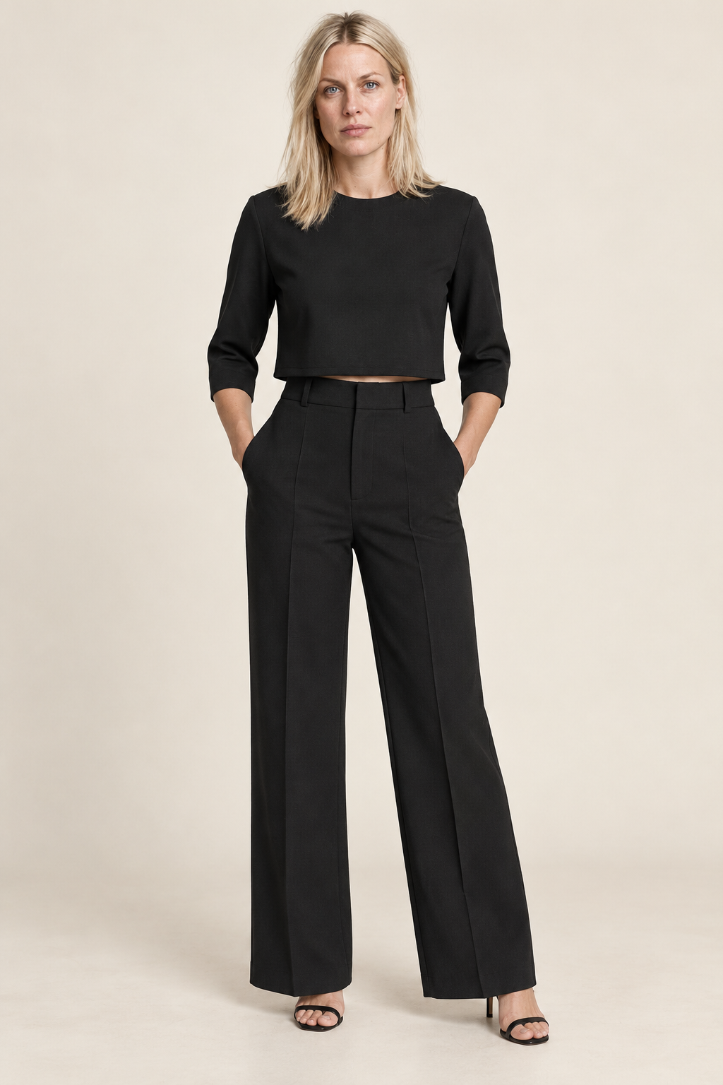 Teodora | Cropped Top and High-Waisted Seamed Trouser Set