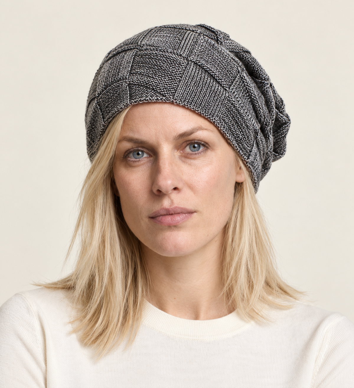 Bina | Slouchy Patchwork-Knit Beanie
