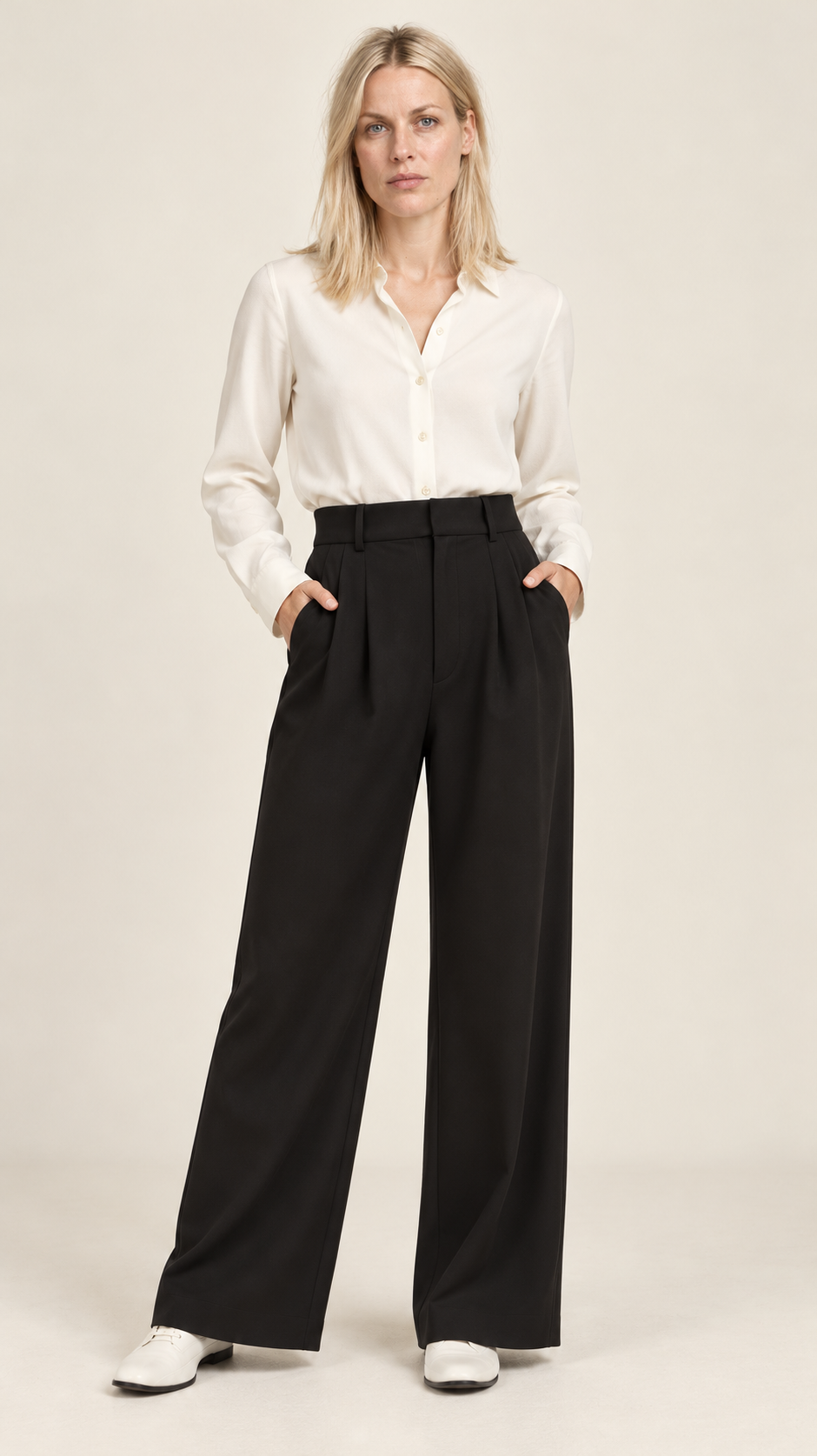 Riikka | High-Waisted Front-Pleat Wide-Leg Trousers