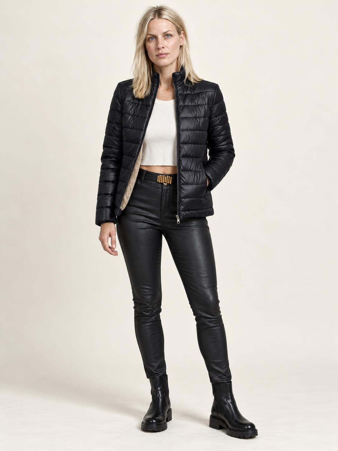 Lysette | Teddy-Lined Stand-Collar Quilted Jacket