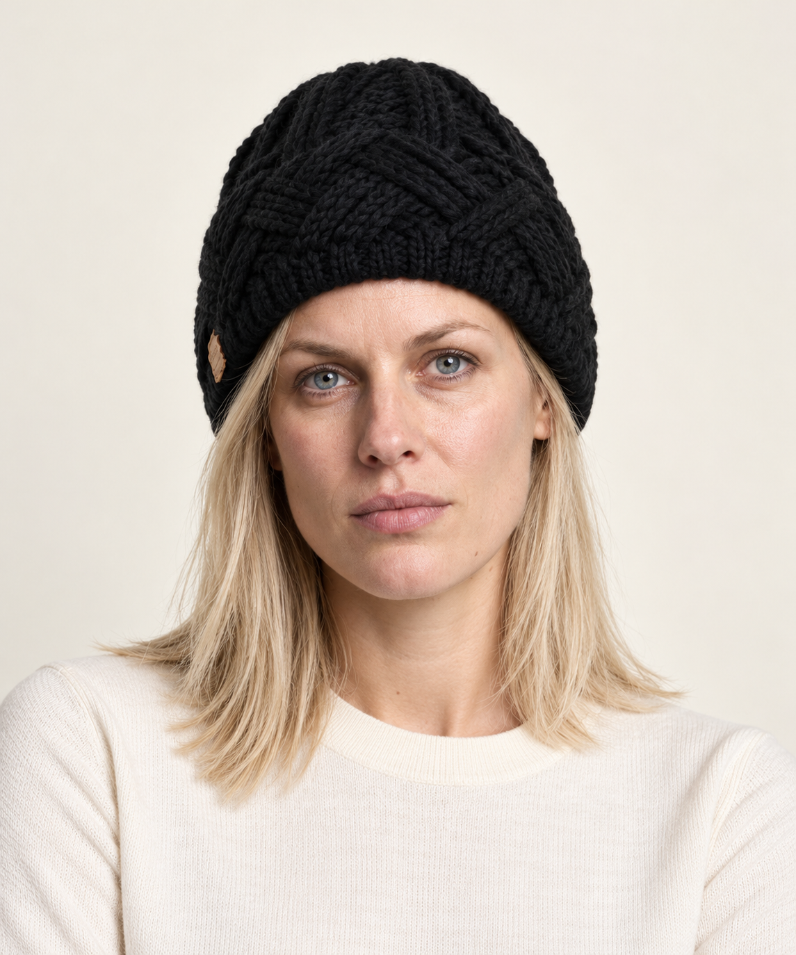 Benedicte | Chunky Lattice-Band Knit Beanie