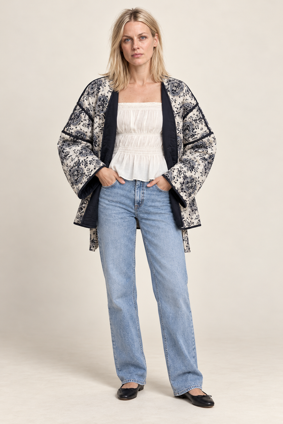 Katla | Floral Print Open-Front Quilted Jacket