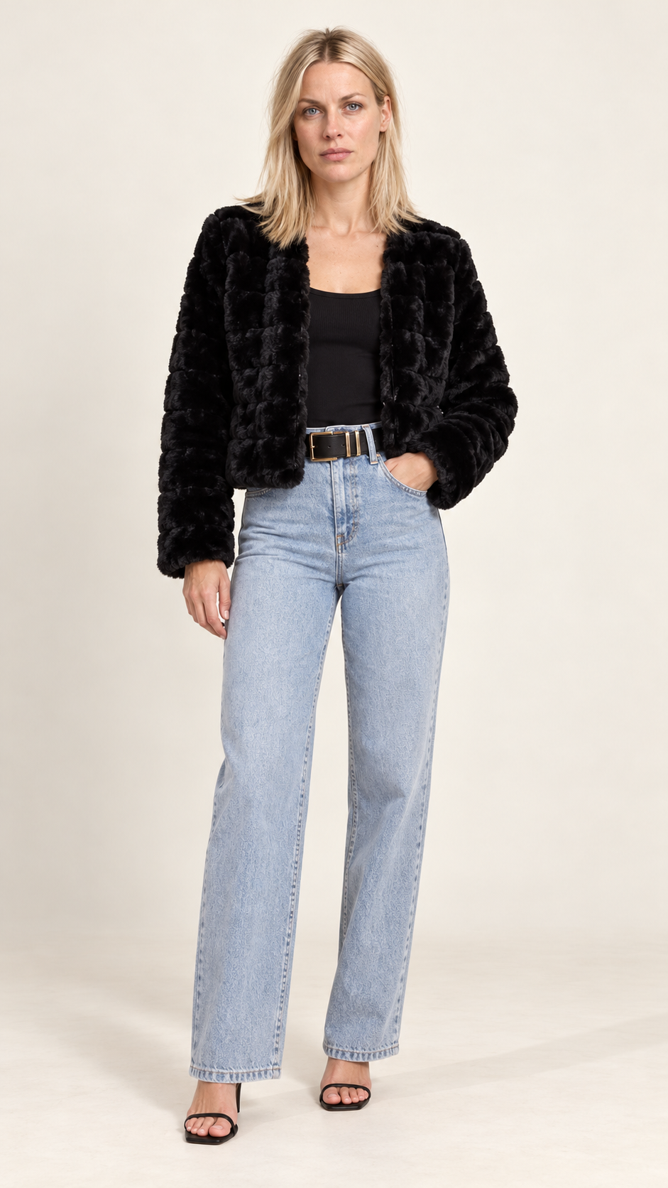 Catia | Channel-Texture Faux Fur Cropped Jacket