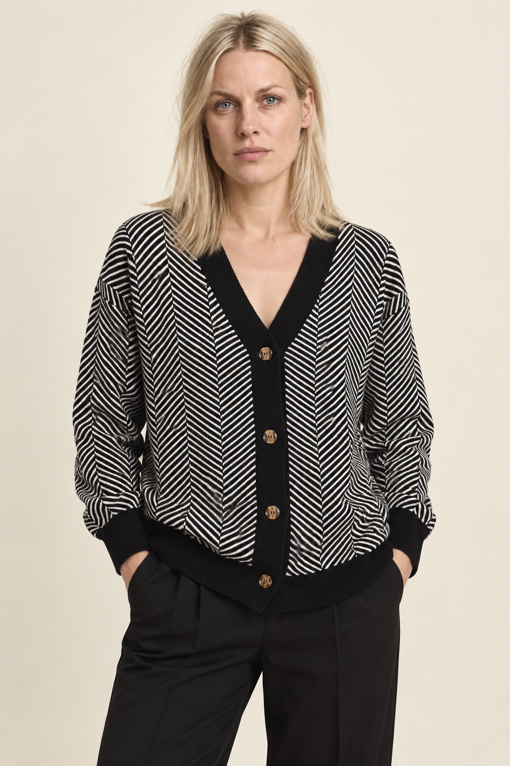 Fenella | Chevron Stripe V-Neck Cardigan