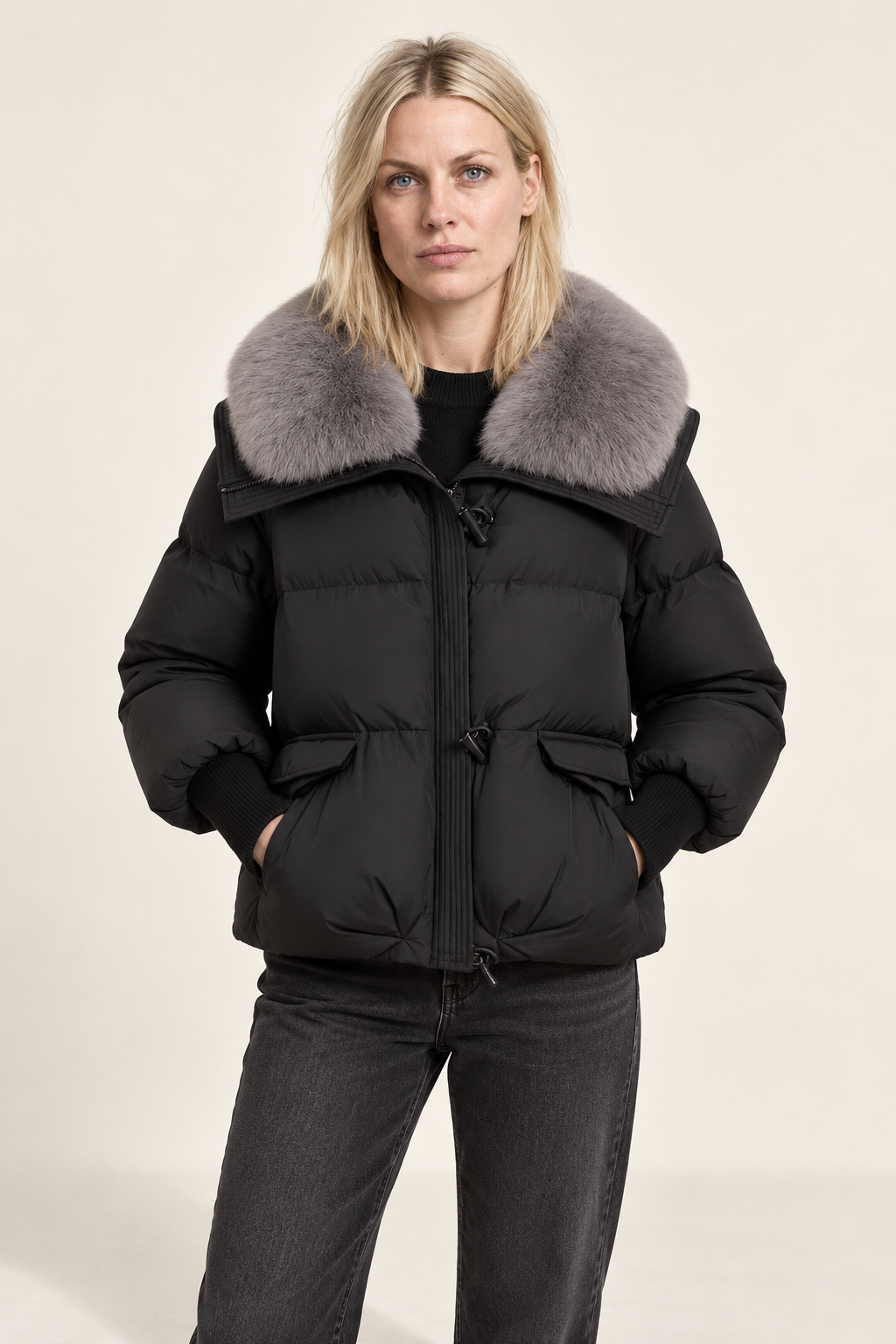 Magdalena | Faux Fur Collar Ribbed-Cuff Puffer Jacket