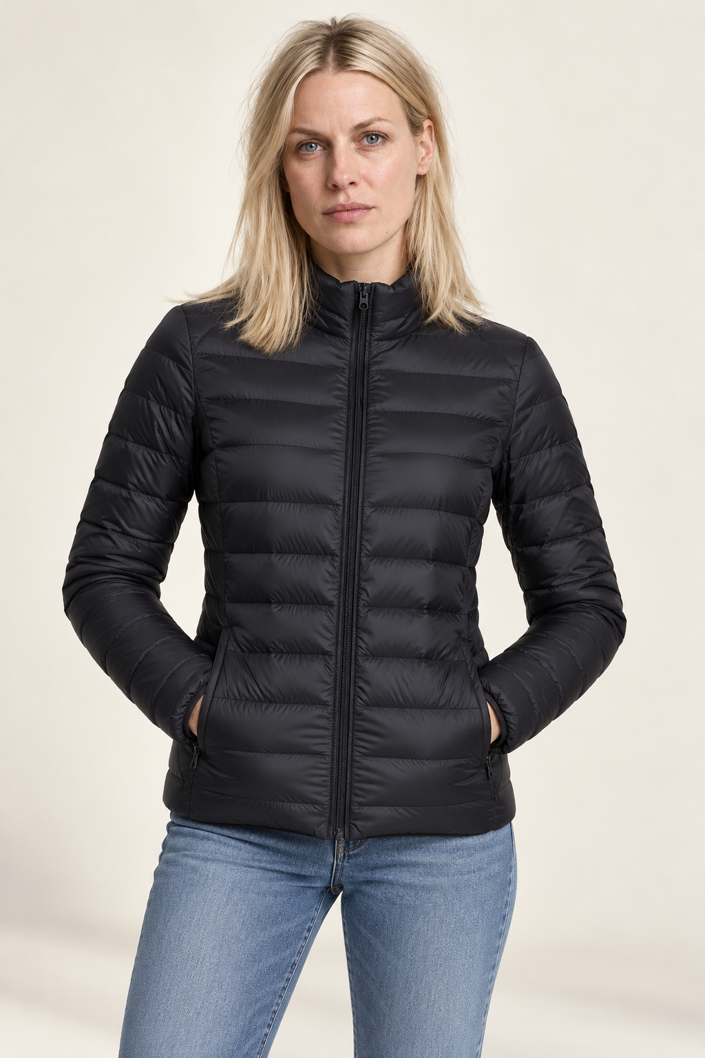 Lettice | Stand-Collar Fine-Quilted Zip-Up Puffer Jacket