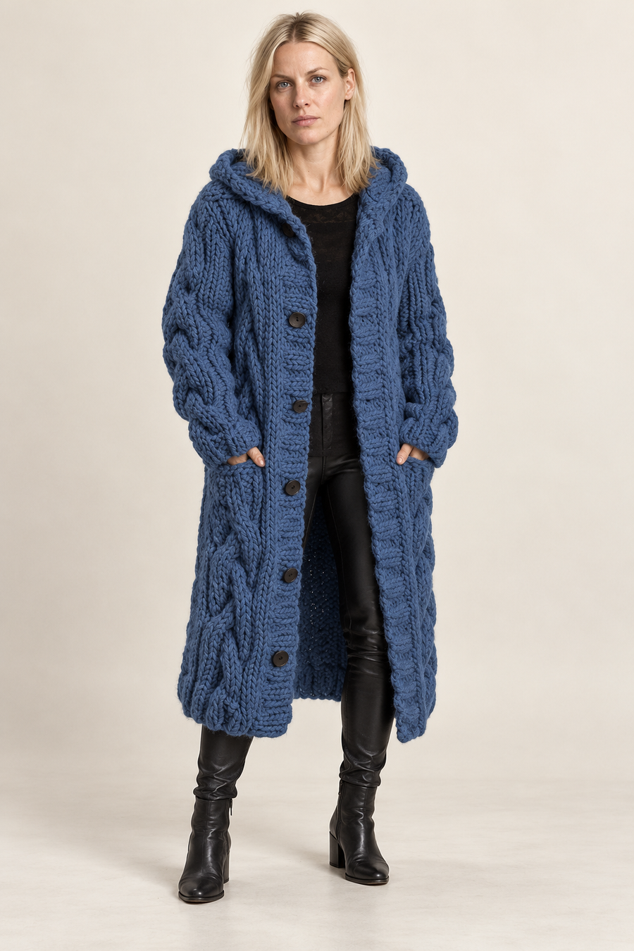 Carine | Chunky Cable-Knit Longline Cardigan Coat