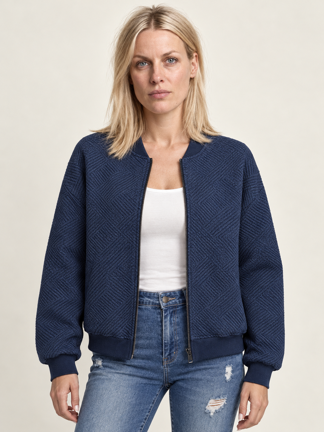 Inga | Textured Zip-Up Bomber Jacket