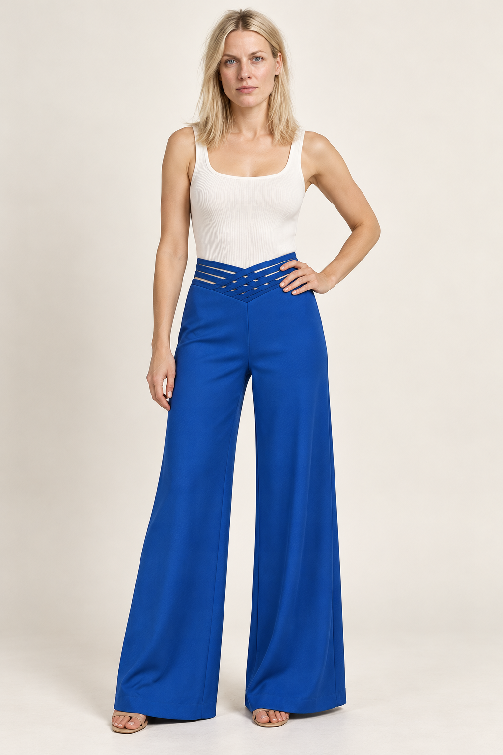 Sigrun | Lattice V-Waist High-Waisted Wide-Leg Trousers