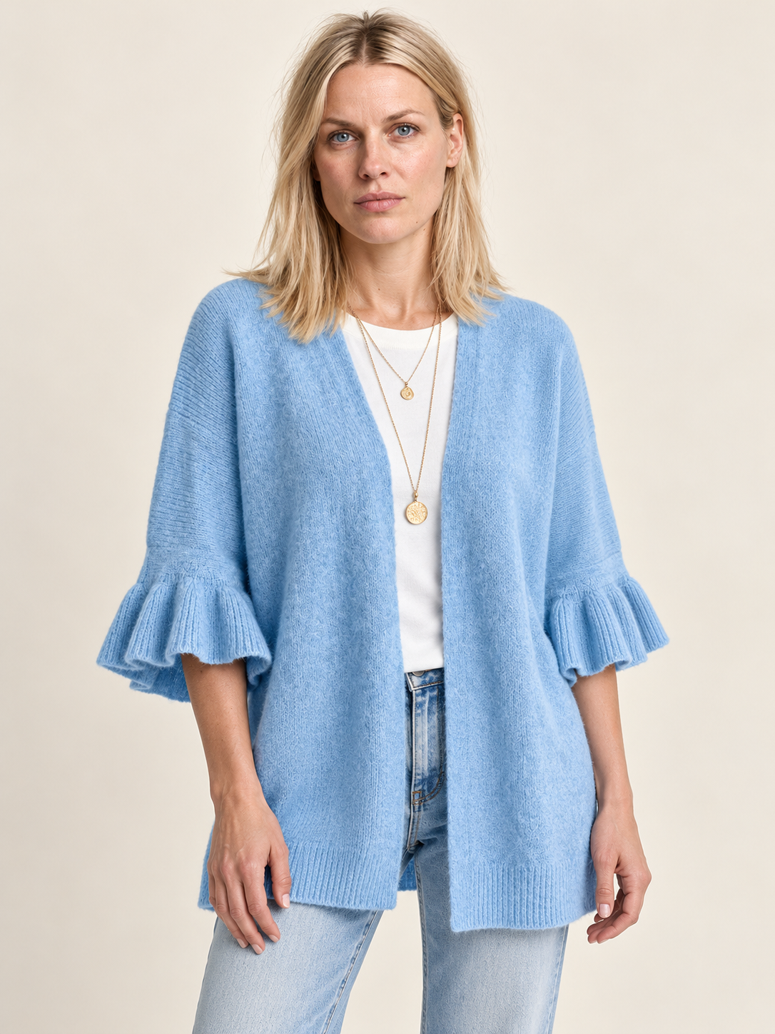 Eudora | Ruffle-Sleeve Open-Front Cardigan