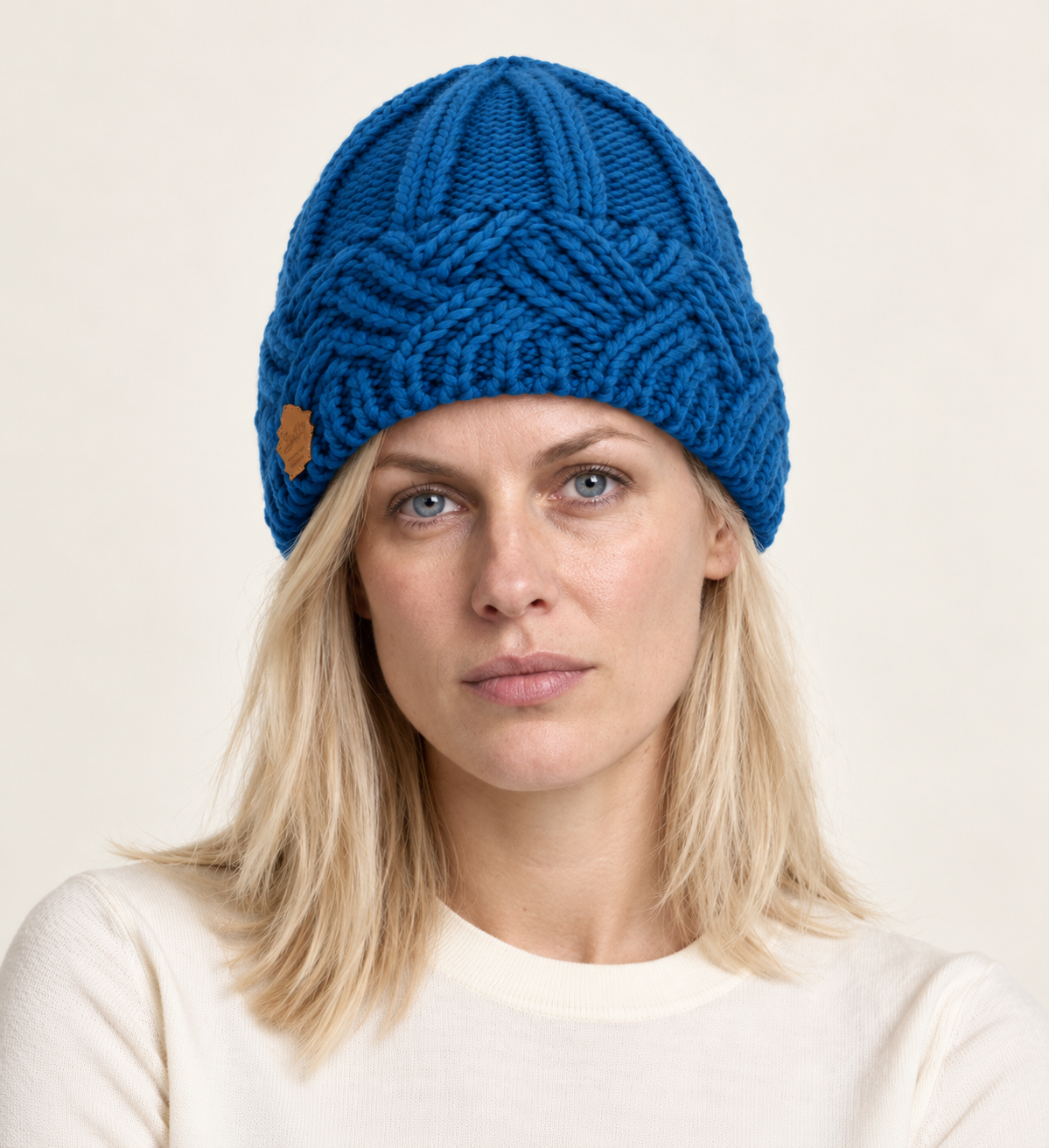 Benedicte | Chunky Lattice-Band Knit Beanie
