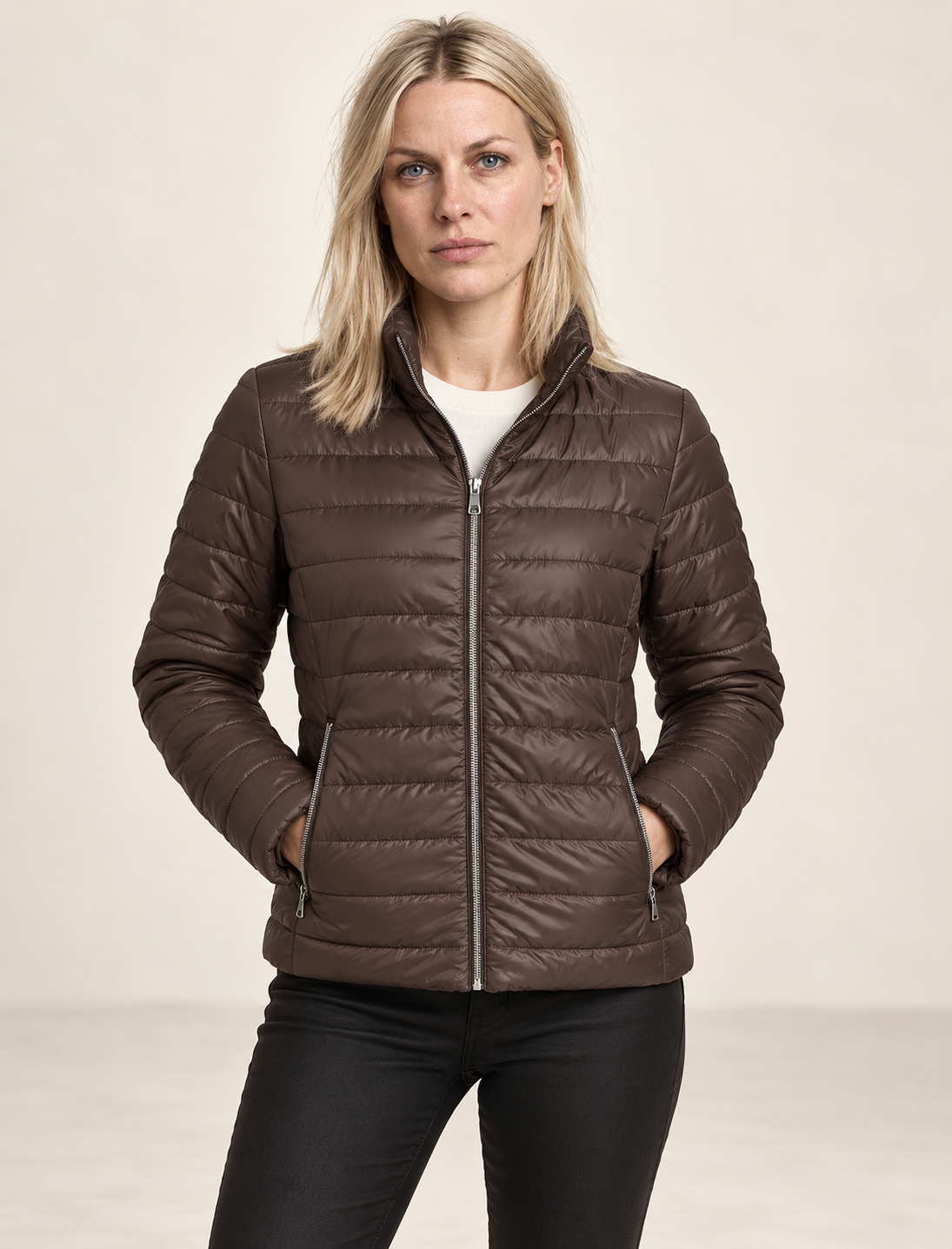 Ieva | High-Shine Stand-Collar Quilted Jacket
