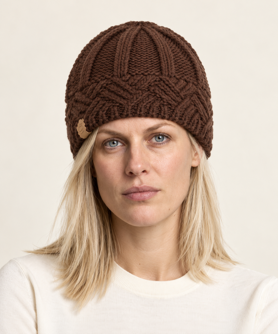 Benedicte | Chunky Lattice-Band Knit Beanie