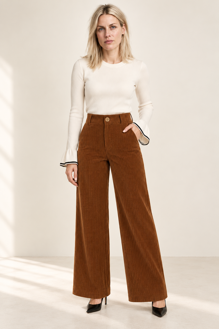 Parisa | High-Waisted Wide-Rib Corduroy Wide-Leg Trousers