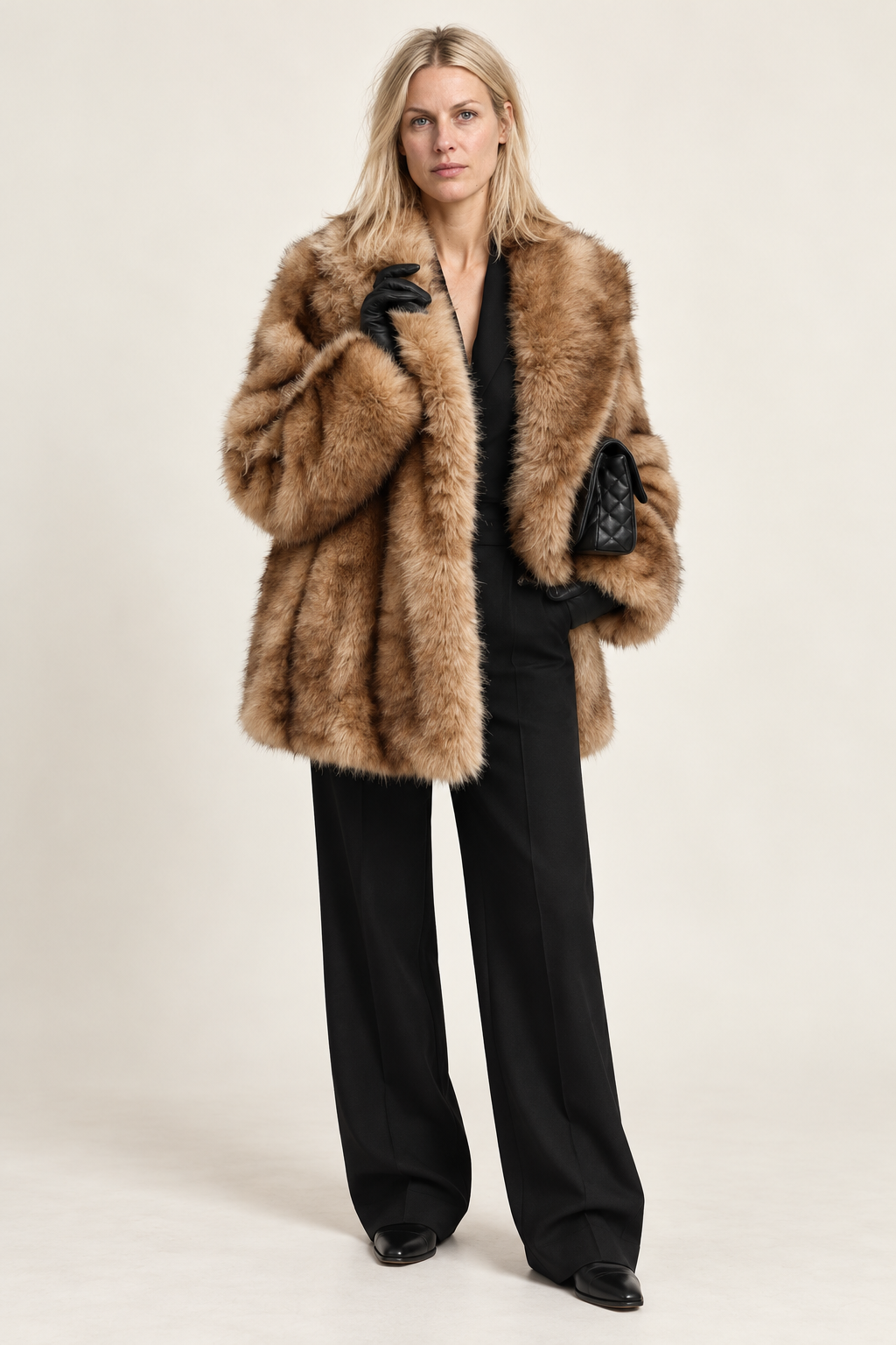 Cinta | Banded Wide-Collar Faux Fur Oversized Coat