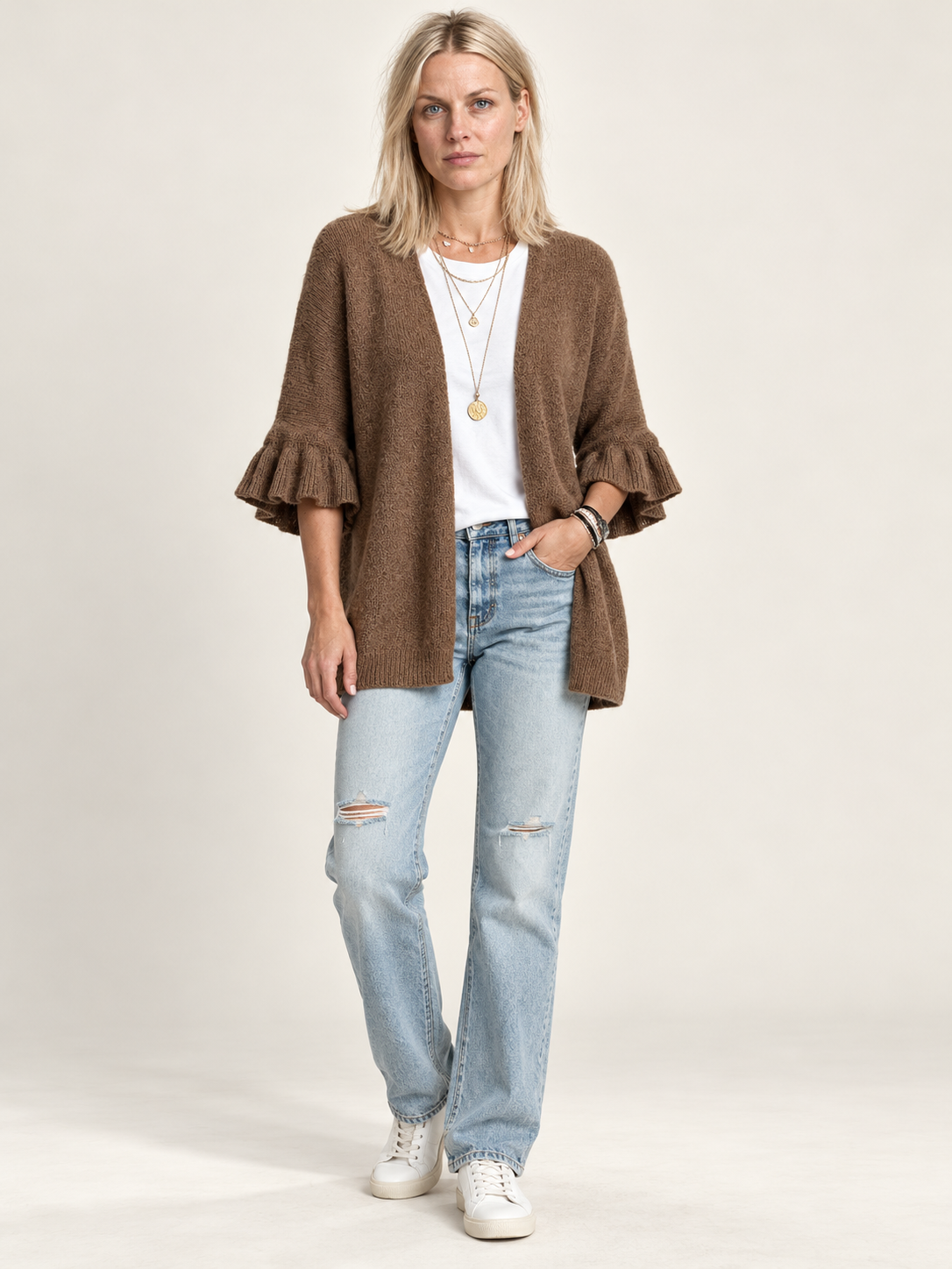 Eudora | Ruffle-Sleeve Open-Front Cardigan