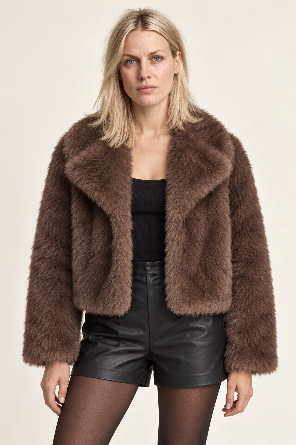 Faustina | Plush Wide-Lapel Open-Front Cropped Jacket