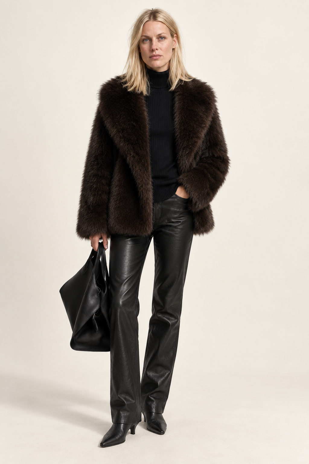 Filipa | Wide-Lapel Shaggy Faux Fur Hip-Length Jacket