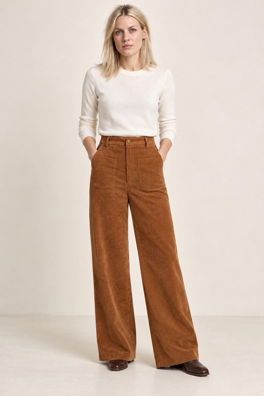 Norah | Button-Front Wide-Leg Corduroy Trousers