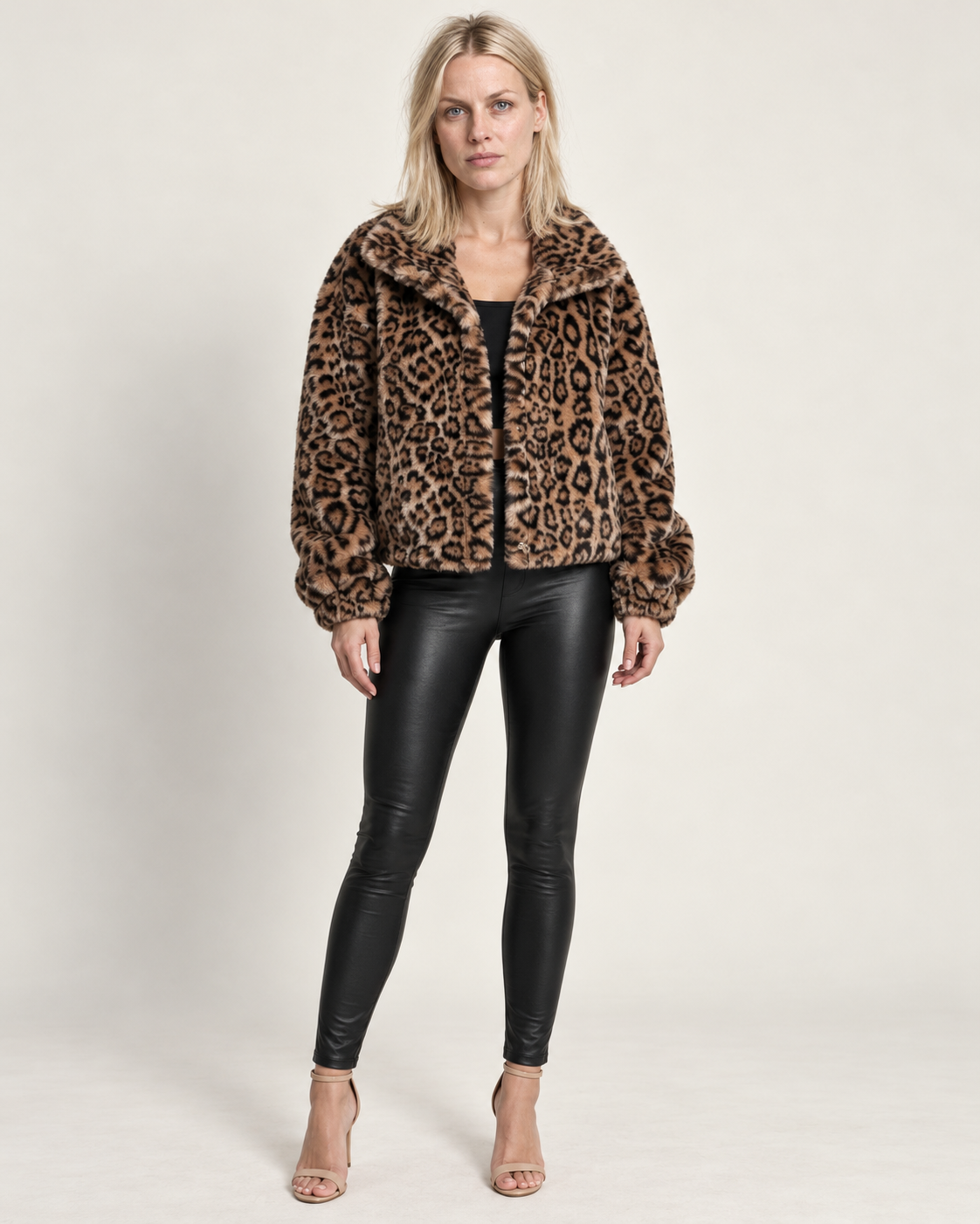 Ginette | Leopard Print Faux Fur Cropped Jacket
