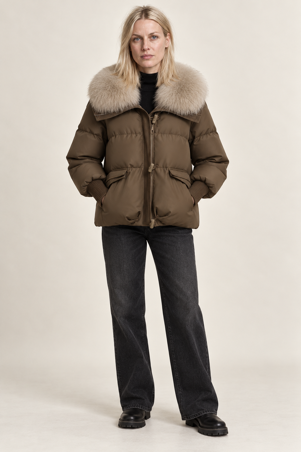 Magdalena | Faux Fur Collar Ribbed-Cuff Puffer Jacket