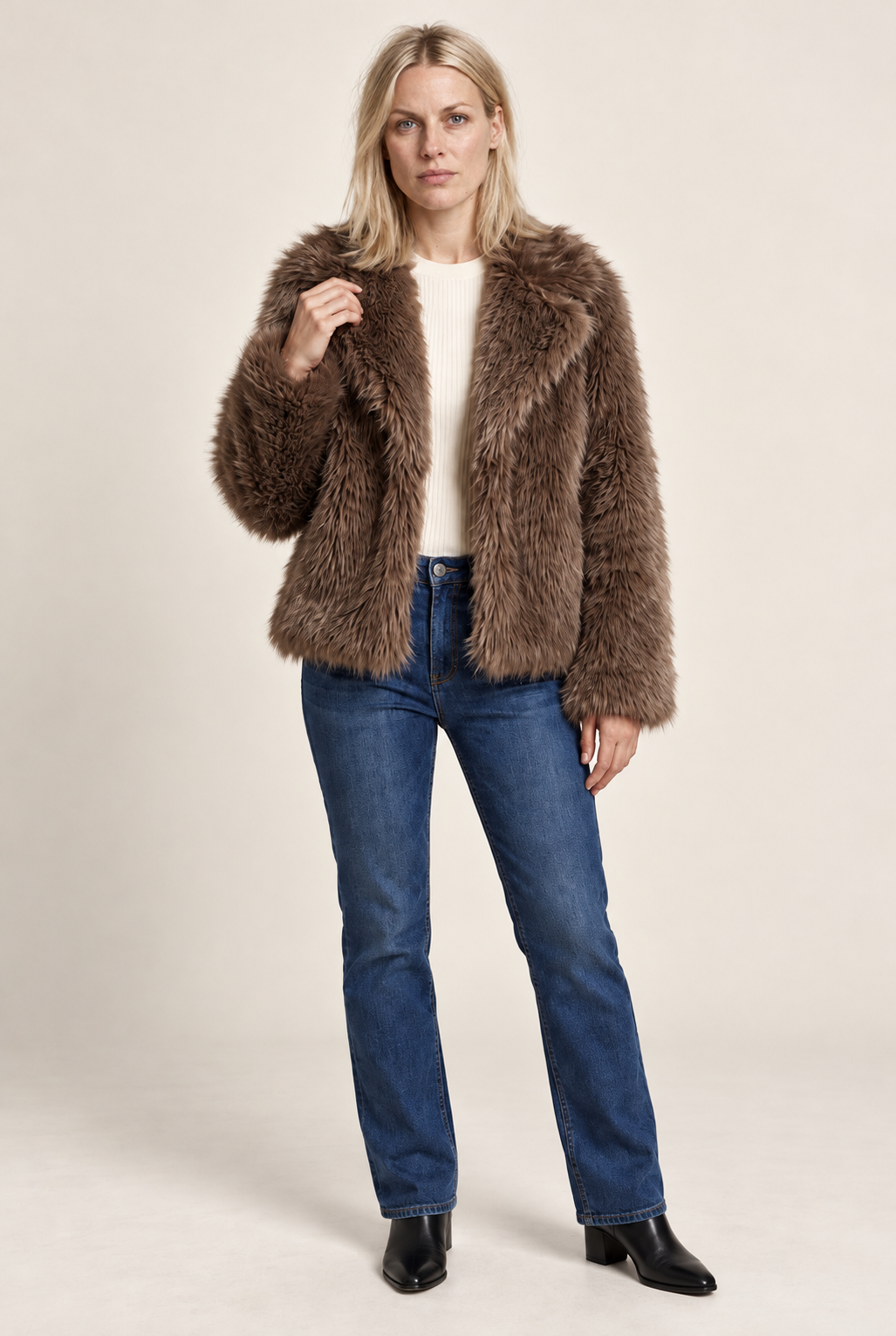 Fernanda | Oversized Wide-Lapel Faux Fur Hip-Length Jacket