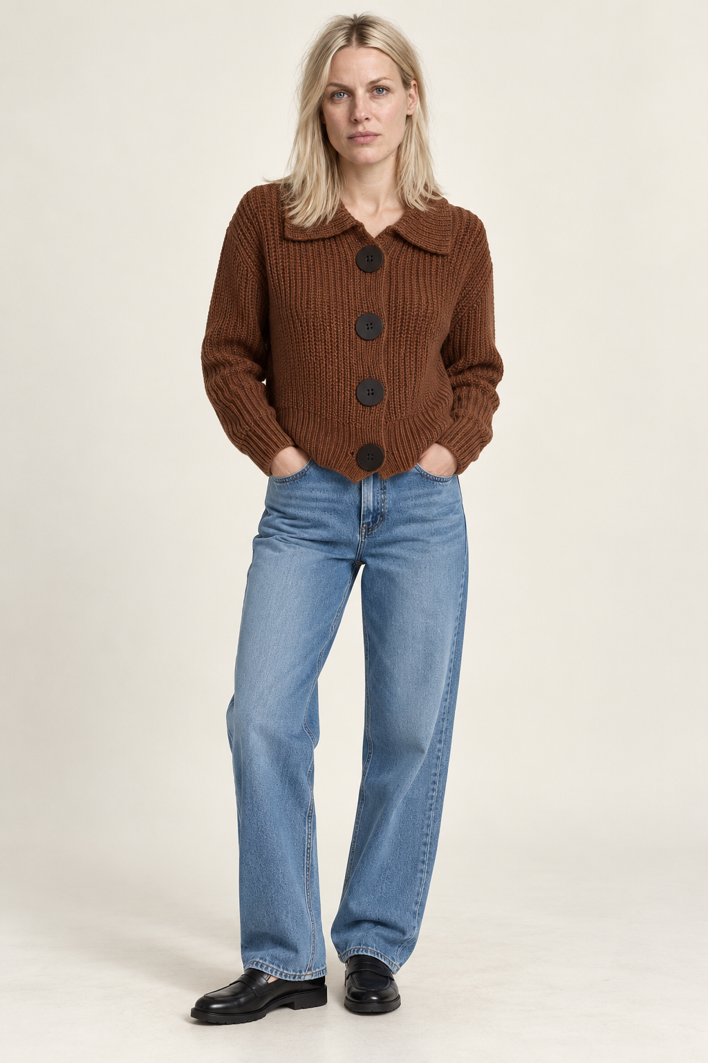 Geraldine | Chunky Ribbed Collared Cardigan