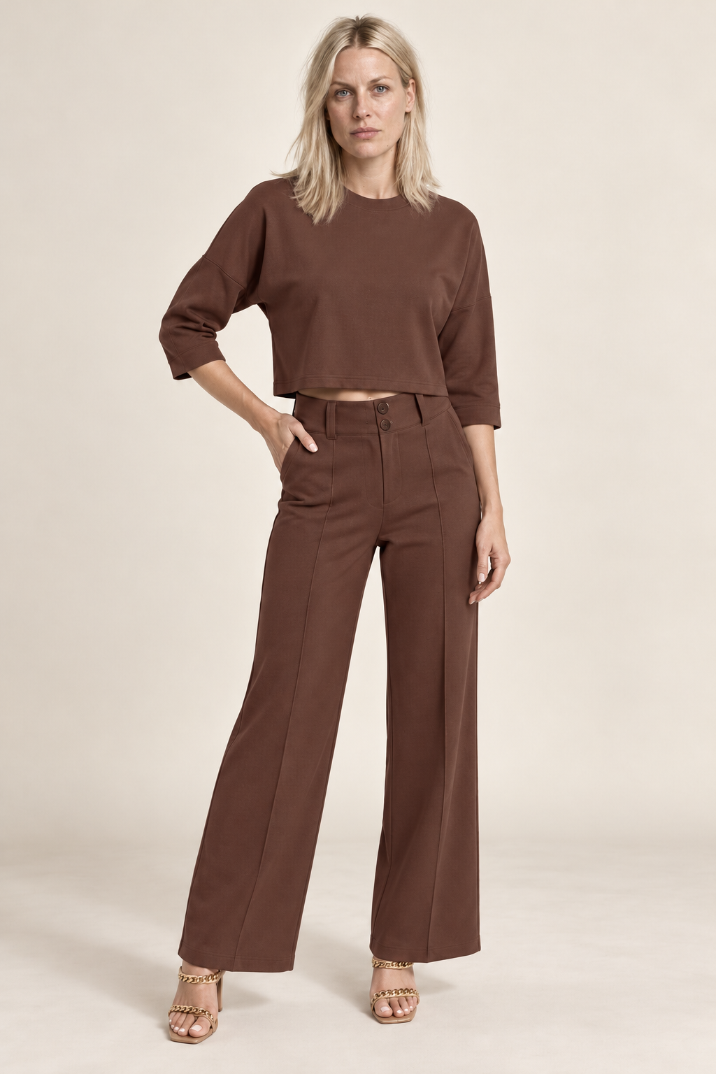 Teodora | Cropped Top and High-Waisted Seamed Trouser Set
