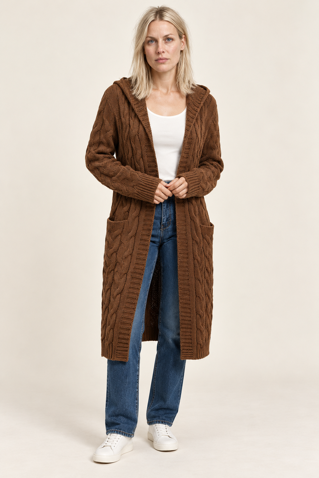 Honor | Cable-Knit Hooded Longline Cardigan