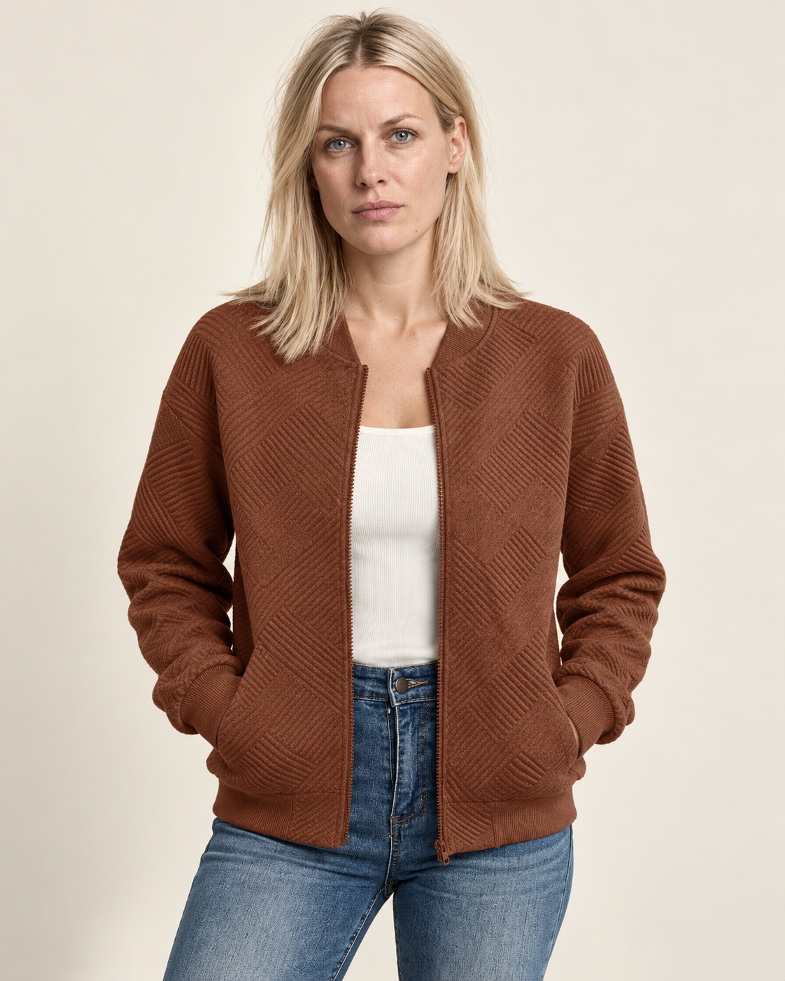 Florence | Textured Zip-Up Bomber Jacket