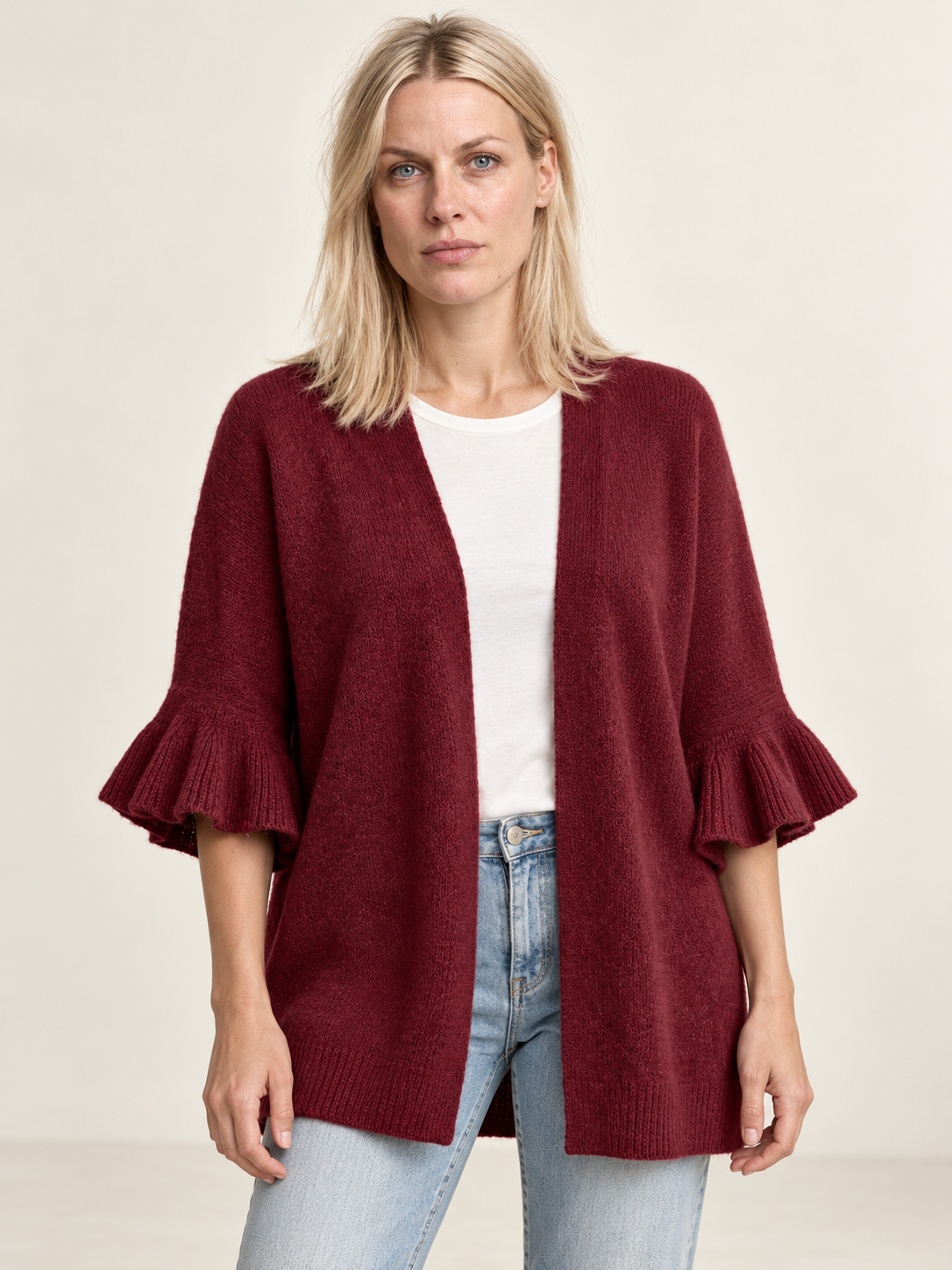 Eudora | Ruffle-Sleeve Open-Front Cardigan