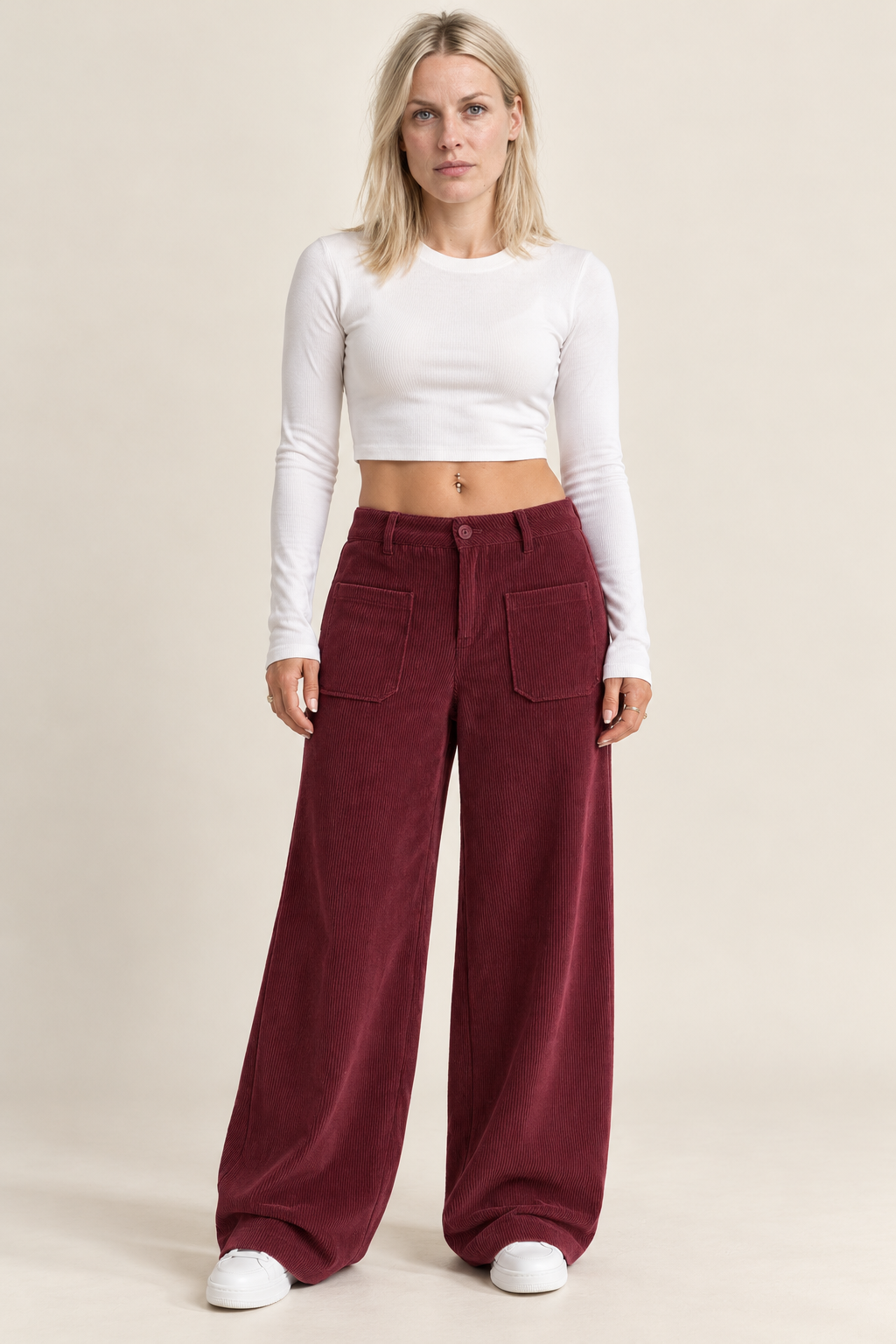 Neve | Patch-Pocket Wide-Leg Corduroy Trousers