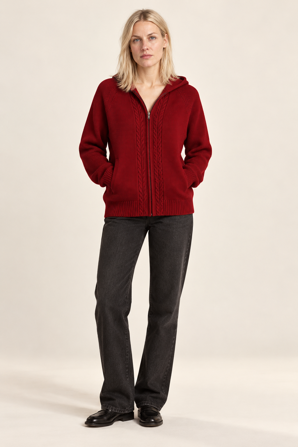 Naomi | Zip-Up Cable Knit Cardigan