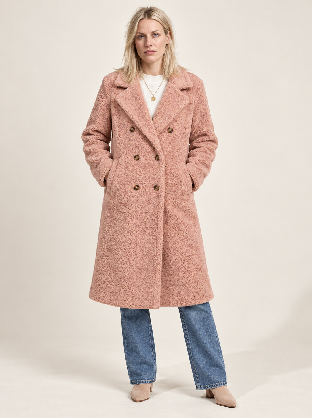 Glenys | Double-Breasted Notched-Lapel Teddy Coat