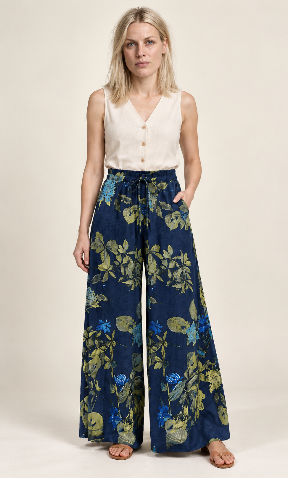 Romane | Floral-Print Drawstring Wide-Leg Trousers