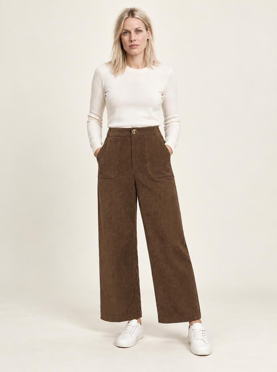 Noortje | High-Waisted Patch-Pocket Wide-Leg Corduroy Trousers