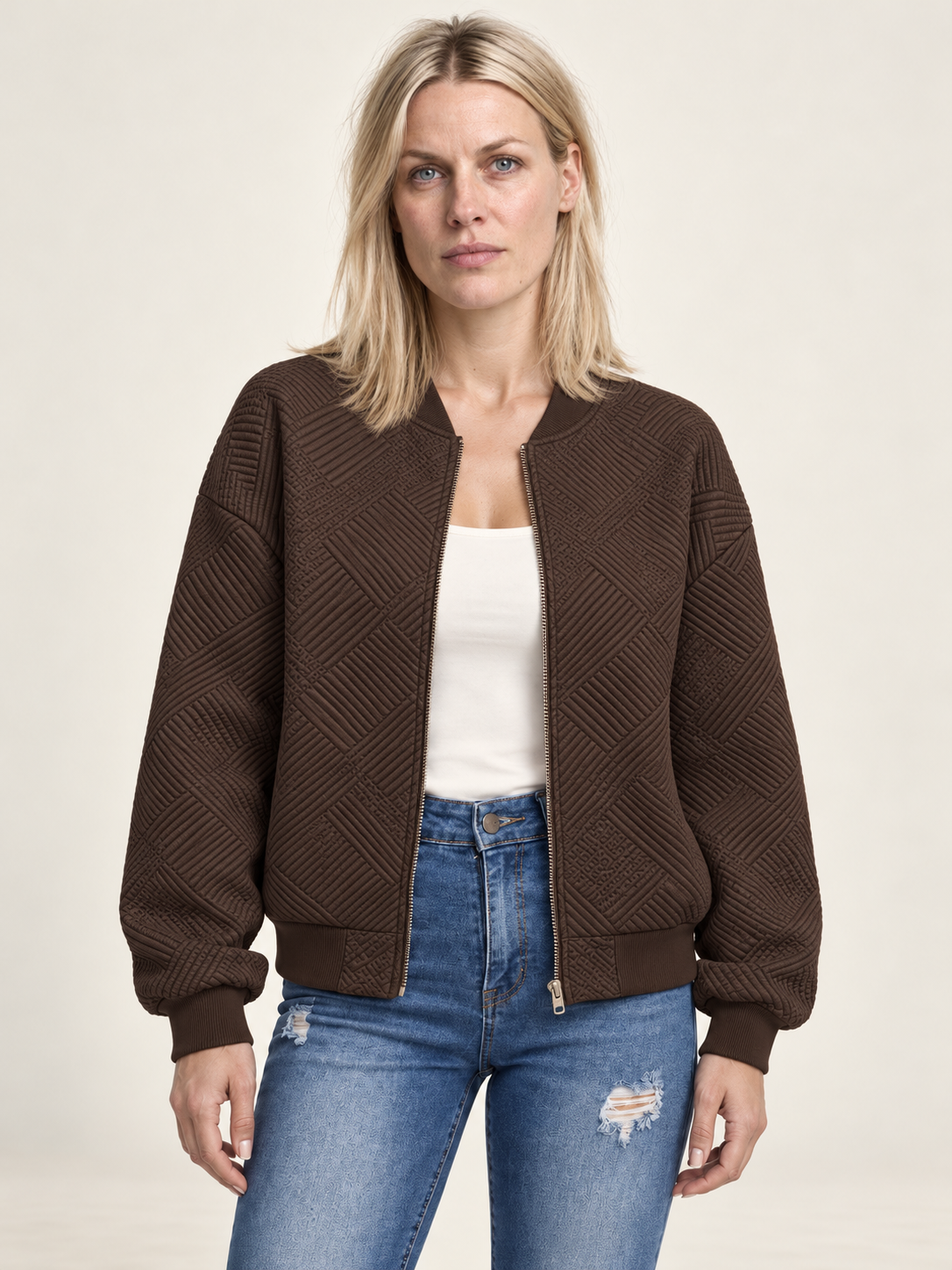 Inga | Textured Zip-Up Bomber Jacket